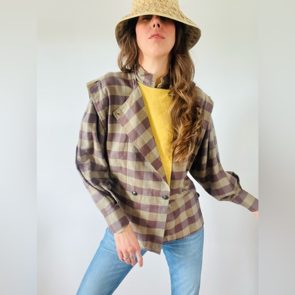 Cotton nutmeg and cocoa check jacket - Picture 1 of 7